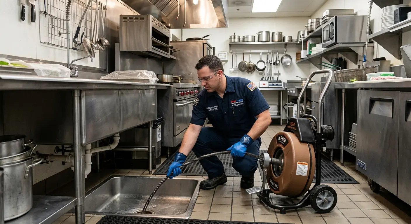Commercial drain cleaning service in a restaurant kitchen in Knightdale